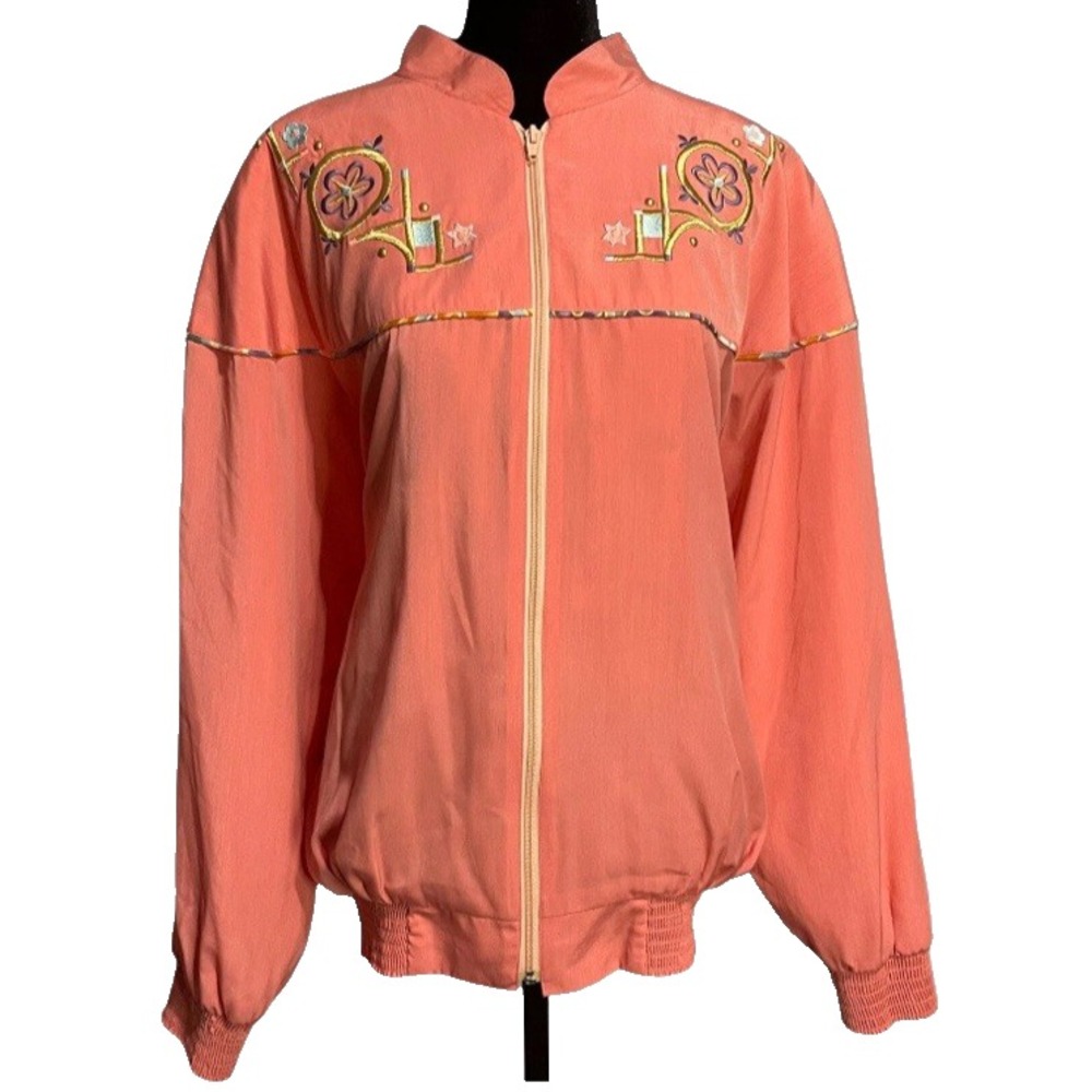Vintage USA Jordana Bomber Jacket Women's Size XL Embroidered Studded Chic Retro